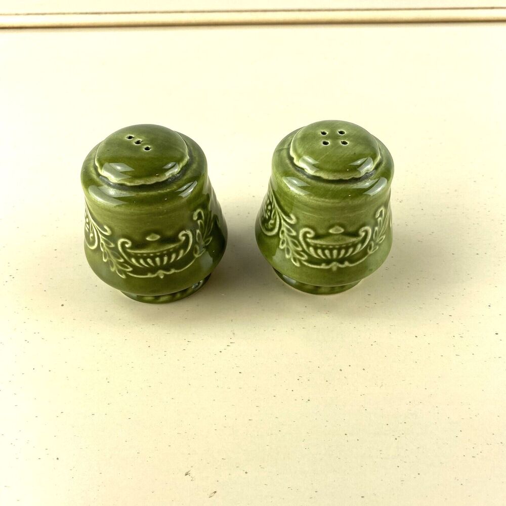 Canonsburg Pottery Salt & Pepper Shakers Green Olive Regency Ironstone Pattern